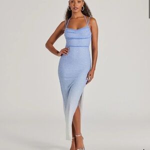 NWT Windsor Nia Beaded Ombre Mesh High Slit Formal Dress size XS